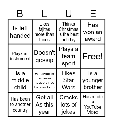 Lionsheart Boys Blue 2031 Bingo Card