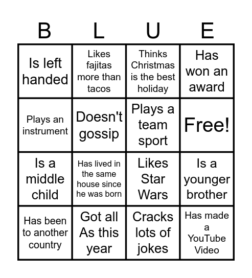 Lionsheart Boys Blue 2031 Bingo Card