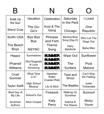 Summertime Music Bingo Card