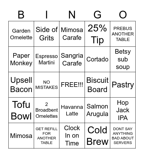 SERVER BINGO Card