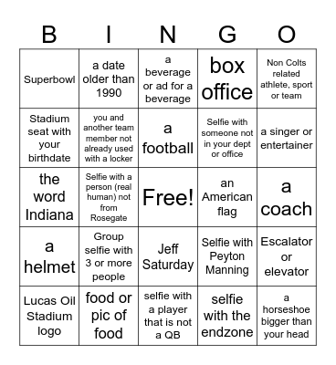 Lucas Oil Stadium Tour Bingo Card