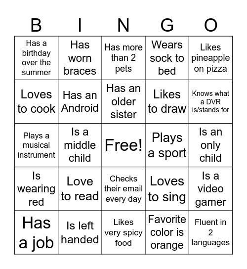 Ice Breaker Bingo Card