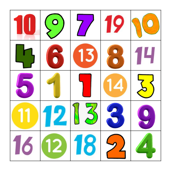 Números del 0 al 20 Bingo Card