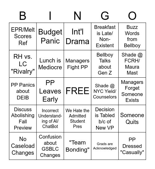Retreat Bingo Card