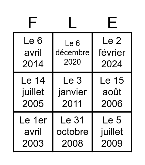 B I N G O Bingo Card