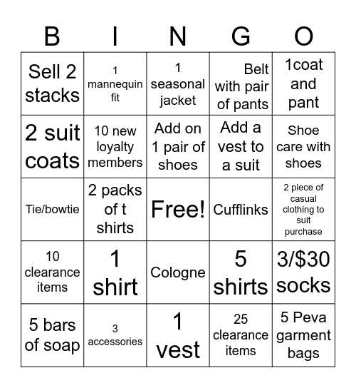 Cares Bingo Card