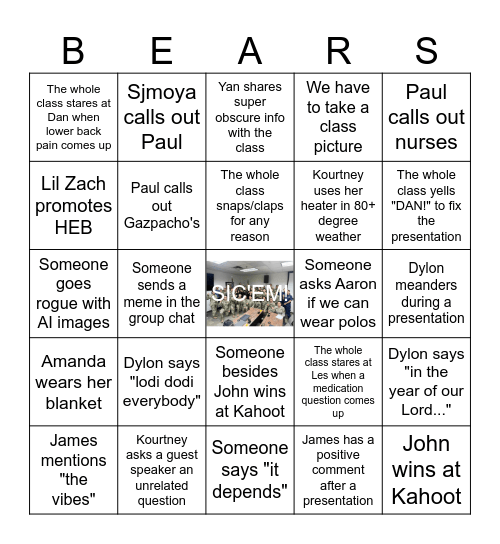 Army-Baylor Bingo Card