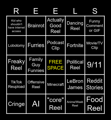 PP Instagram Reels Bingo Card