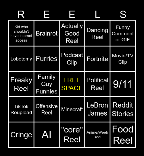 PP Instagram Reels Bingo Card