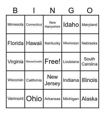 Fifty Nifty United States Bingo Card