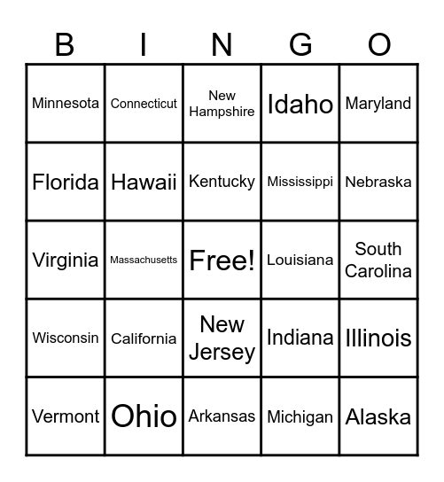 Fifty Nifty United States Bingo Card