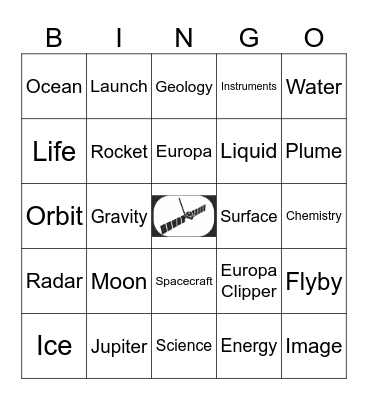 NASA Europa Clipper Bingo Card