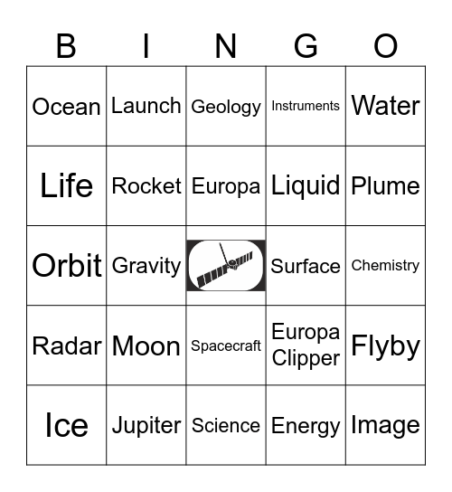 NASA Europa Clipper Bingo Card