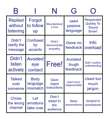 Verbal Communication Bingo Card