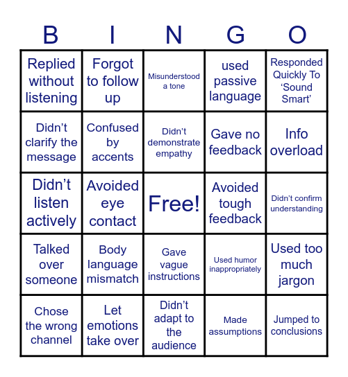 Verbal Communication Bingo Card