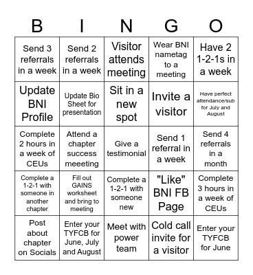 BNI Bingo Card