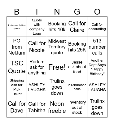 Tabitha's Birthday BINGO Card