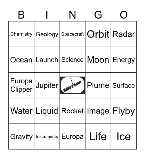 NASA Europa Clipper 2 Bingo Card
