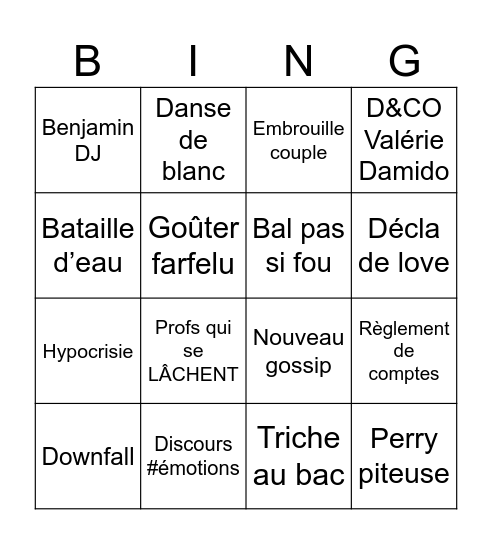 End of the year Bingo Card