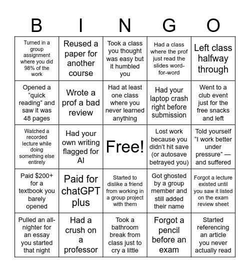 GRAD BINGO Card