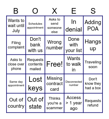 Bingo: SDB Edition Bingo Card