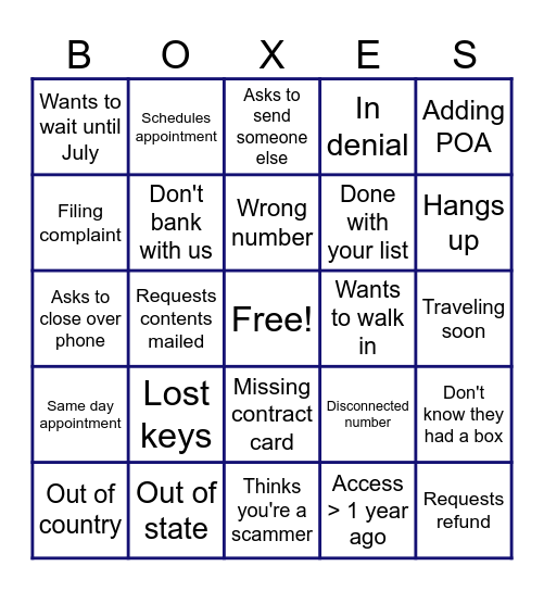 Bingo: SDB Edition Bingo Card