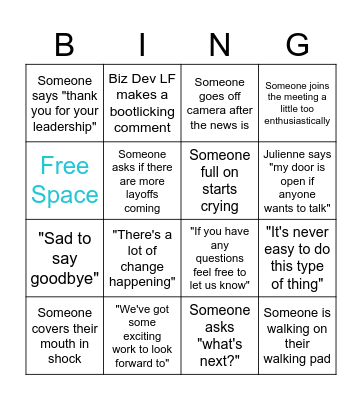 Ya Fired! Bingo Card