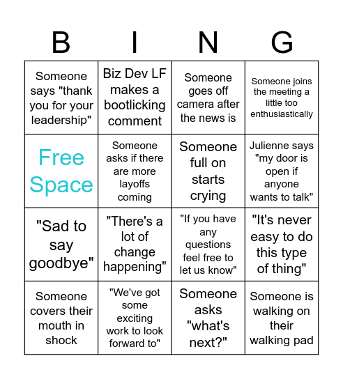Ya Fired! Bingo Card