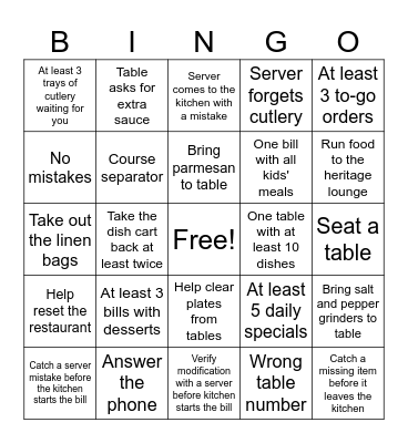 Server Assist Bingo Card