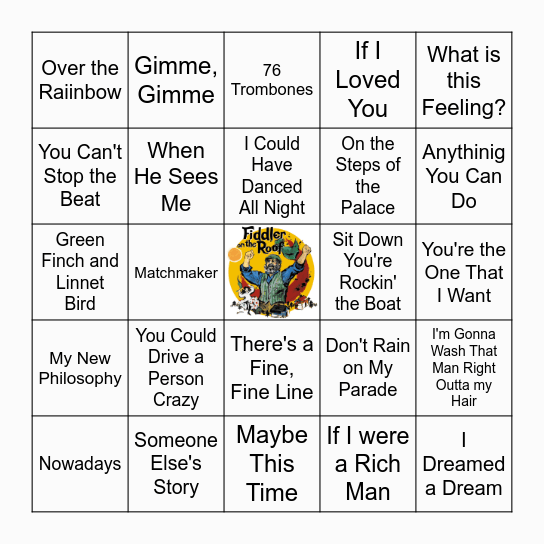 The Gertrude Ford Center's Showtunes Bingo Card