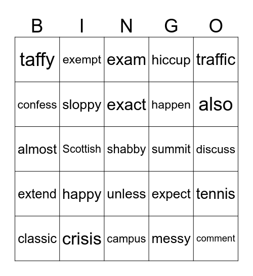 Level 4 Lesson 5 Bingo Card