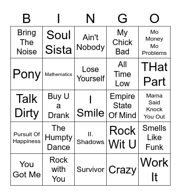 Five-0-Five Music Bingo - Rap/Hip Hop/ R&B 1 Bingo Card