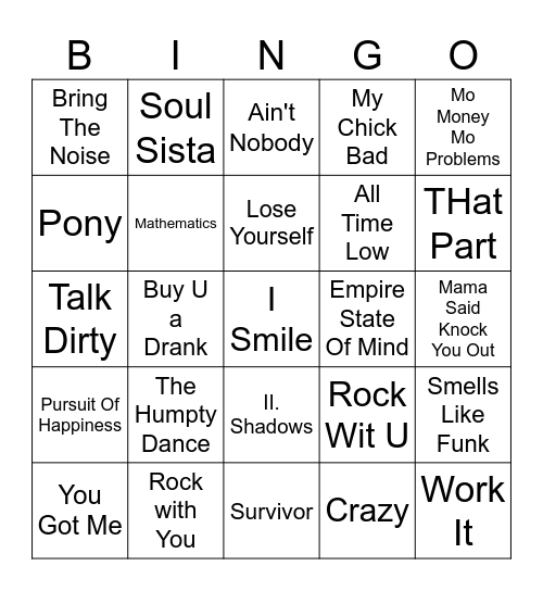 Five-0-Five Music Bingo - Rap/Hip Hop/ R&B 1 Bingo Card