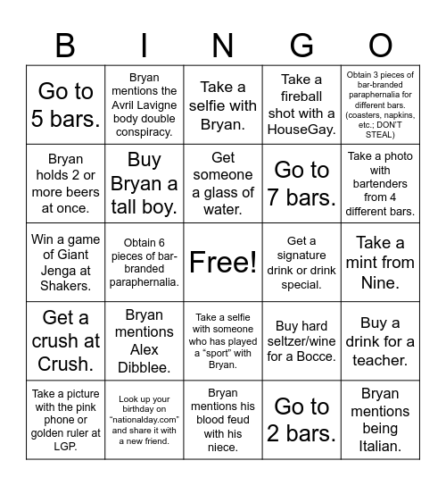 Bye-Bye, Bry-Bry BINGO Card