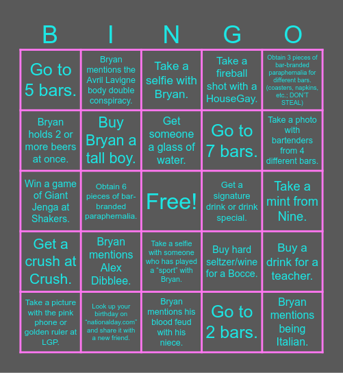 Bye-Bye, Bry-Bry BINGO Card