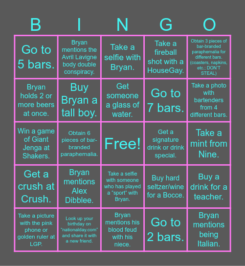 Bye-Bye, Bry-Bry BINGO Card