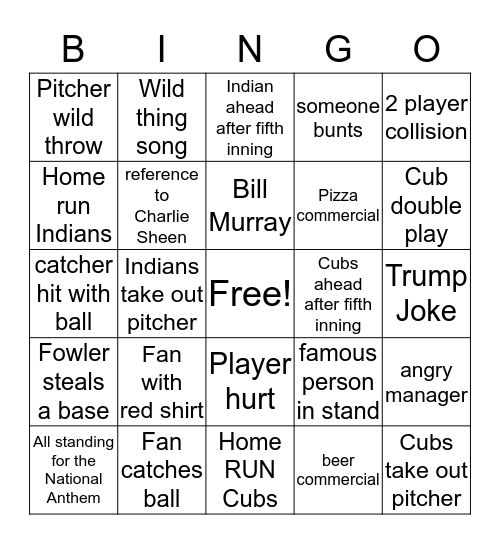 2016 World Series Bingo Card