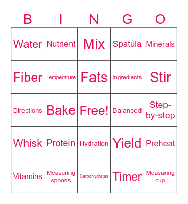 Foods and Nutrition Bingo Card