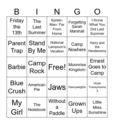 Summer Movie Bingo Card