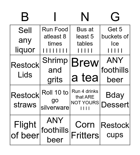 Turn up Tuesday  Bingo Card