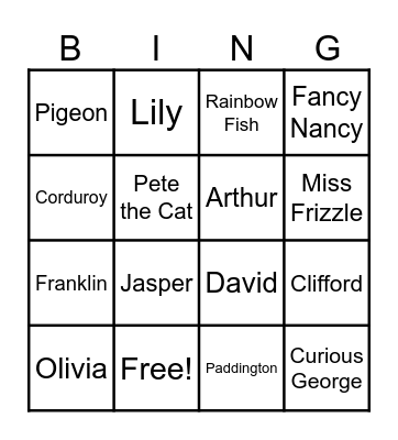 Book Character BINGO Card