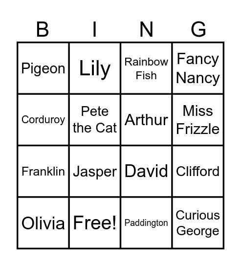 Book Character BINGO Card