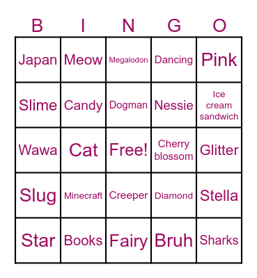 Stella's Birthday Bingo Card