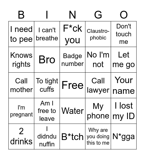 Bodycam Bingo Card