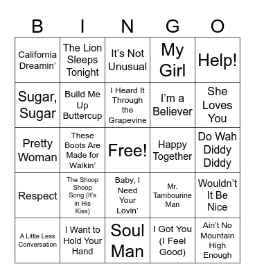 Peace, Love & Bingo- 1960's Bingo Card