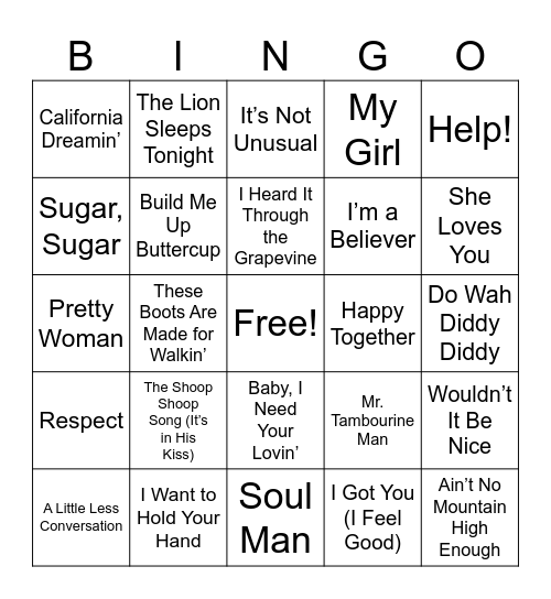 Peace, Love & Bingo- 1960's Bingo Card