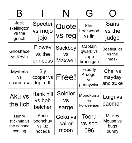 Upcoming 2025 death battles Bingo Card