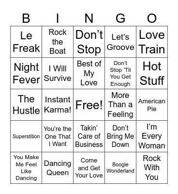 Funky Town BINGO- 1970's Bingo Card