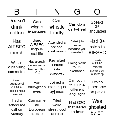 AIESEC BINGO Card