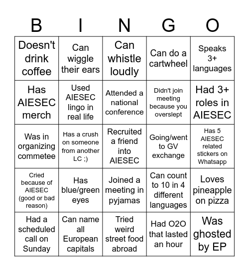 AIESEC BINGO Card